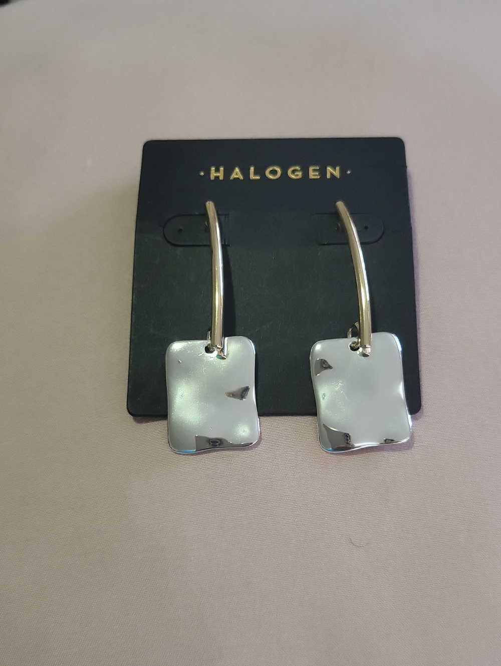 Halogen Silver Square Drop Earrings with Curved Hooks
